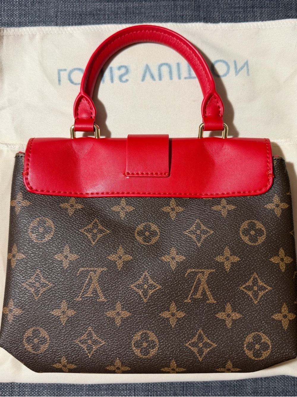 Louis Vuitton Red Top Handle Satchel with Monogram Canvas - Picture 2 of 5